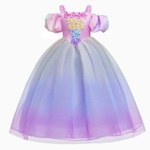Girls Unicorn Dress Halloween Beautiful Princess Costume  Unicorn Theme Birthday Party Elegant Gown Off Shoulder Gradient Frocks