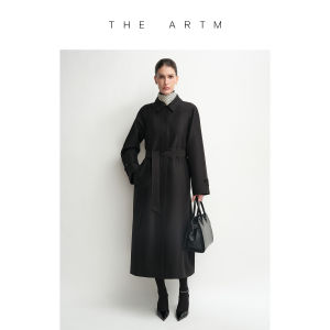 Silk Wool Shirt Style Overlap A Line Long Coat Easy Care