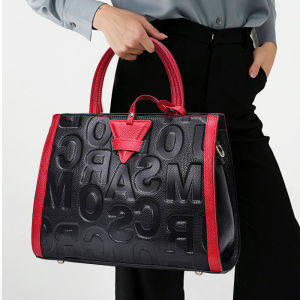 Aidrani Tas Huruf อินเทรนด์ของผู้หญิงกระเป๋าถือสีดำความจุมากทำจากหนังวัวที่มีคุณภาพสูง