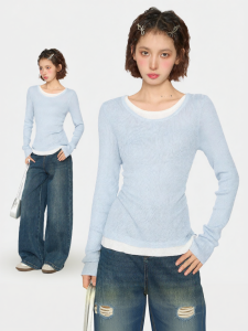 QIAOJIAOYA | Áo Knit Đơn Giản Cổ Tròn Phong Cách Lớp Nhỏ Dài Tay