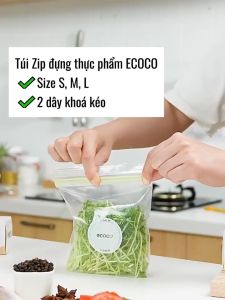 Túi Zip đựng thực phẩm ECOCO size S M L 2 dây khoá kéo siêu dai tái sử dụng bảo quản đồ tươi mát an toàn sức khoẻ