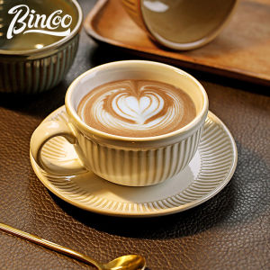 Bincoo Ceramic Coffee Cup and Saucer Set Japanese Retro Latte Coffee Mug Latte Cup Hand Pour 250ml