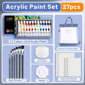 Acrylic Paint Set High Quality for Artists51/39/33/27pcs-12ml/0.41oz with CanvasBrushesPortfolio BagEtcfor BeginnersPaper