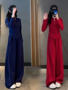 European Goods Casual Sports Suit Womens Spring & Fall Half Zipper New Arrival Fashion Trendy Anti-Aging Slimming Loose Pants Two-piece Set