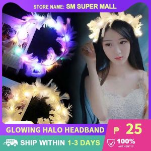 【Sparkle】Glowing Halo Headband Fairy Feather LED Light-up Hairband for Party Costume Favor Festival Event Supplies Headdress Decoration
