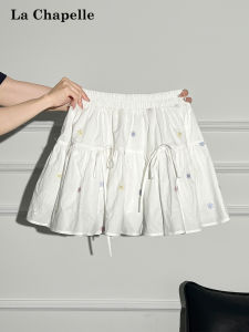 Váy Ngắn La Chapelle Màu Trắng Ngọt Ngào Thanh Lịch Mùa Hè Cho Nữ Váy Ngắn Chữ a Xếp Ly Cạp Cao Có Dây Buộc