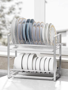 Small Double Layer Stainless Steel 304 Drain Rack Kitchen Storage Shelf Dish Drainer Basket Compact Size Bowl Plate Stand