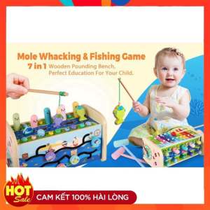 Đồ chơi đập chuột gỗ 7in1 có nhạc kèm bắt sâu câu cá tìm đường xem giờ. Trò chơi cho bé vui chơi rèn luyện vận động tinh phát triển trí não