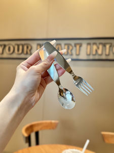 [For Baby Boss] Stainless Steel Fork and Spoon Set Baby Food Supplement Spoon Dessert Fork Kids Mini Spoon