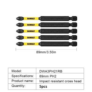 DeWalt | DEWALT DWA3PH21RB PH2 Impact Bits Set - 1/5PCS 89mm High Hardness No Wear/Stripping for Power Drills DIY pro Use