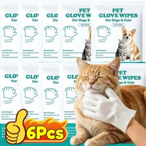 PawPulse【Local Stock】6Pcs Thick Pet Cleaning Gloves Wash-free Gloves Disposable Wet Wipes Travel Home Pet Cleaning Tool