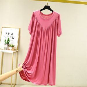 Modal Summer Dress round Neck Short Sleeve A-Line Skirt Thin Fabric Loose Fit Long Dress for plus Size Women Commute Style