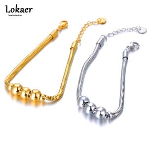 Lokaer 3 Nữ Thép Không Gỉ Mịn Đính Hạt Vòng Tay Tối Giản Dây Xích Rắn Trang Sức Thời Trang Không Dị Ứng B23002