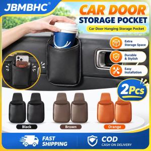 JBMBHC 2PCS Car Door Side Storage Pocket PU Leather Hanging Beverage Holder Universal Auto Interior Organizer For Phone Water Bottle Sunglasses Accessories Black Brown Orange