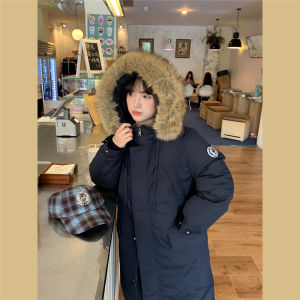 Retro American Blue Thickened Cotton Jacket with Fur Collar Mid-Length Warm Commuter Style Womens Coat Sweet Bomber Brand