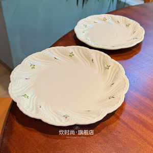 French Vintage Rose Branch Ceramic Plate Floral Design Dessert Pasta Home Use Dishware Handmade round Shape 8 Inches