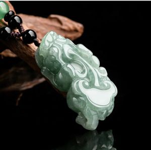 Natural Green Jade Pixiu Authentic Jadeite Piyao Natural Jadeite Lucky Pixiu Pendant Natural Amethyst Golden Silk Jade Pendent Real Jade necklace Feng Shui Pixiu