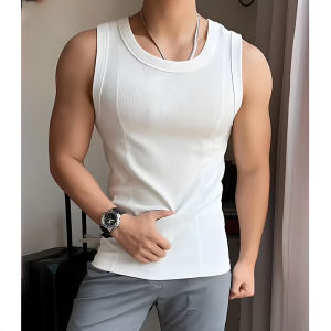 เสื้อยืดแขนกุดสีขาวสำหรับผู้ชาย ทรงหลวม ระบายอากาศได้ดี ทรงพอดีตัว สำหรับใส่ออกกำลังกายในช่วงฤดูร้อน