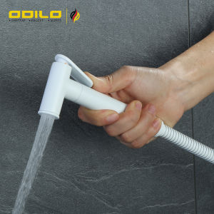 ODILO bathroom luxury brass white color toilet bidet spray shattaf set shower Cleaning water tap faucet mini valve