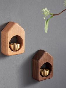 Dopamine Style Pure Copper Wind Chimes Doorbell Wooden Creative Home Entrance Door Reminder Moon Hanging Decoration