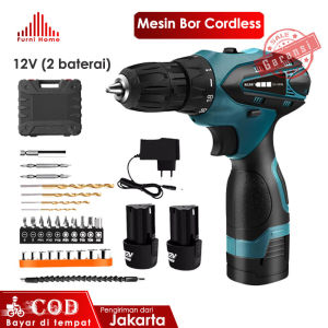 12V Baterai Mesin Bor Cordless/Elektrik Drill/Bor Listrik/Beton Besi Kayu Full Set Pilihan Bor Tanpa Kabel/Mesin Bor Baterai Cordless 10mm Dual Speed Bor Listrik Electric Drill Charger