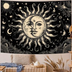 VIKAMA Vintage Sun Moon and Stars Tapestry – Bohemian Decor for the Living Room Bedroom or Above the Bed
