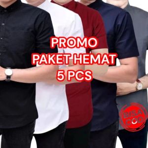 paket hemat 100 ribu dapat 5 pcs kemeja lengan pendek slimfiting