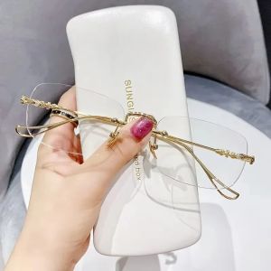 Anti Blue Light Blocking Glasses Frameless Vintage Eyeglasses Fashion Trendy Rectangle Frame Optical Eyewear Women Men