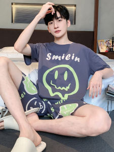 Áo Ngủ Tay Ngắn Mùa Hè Cho Nam Cotton Nguyên Chất Rộng Rãi Mỏng in Họa Tiết Hoạt Hình Mặc Ở Nhà Thoải Mái Thoáng Khí