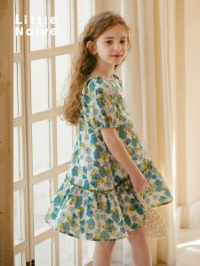 Little Naive | Childrens Summer New Floral Dresses Cotton Bubble Sleeve A-Line Dress