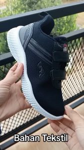 Sepatu Sekolah Anak Lelaki Laki Cowok Perempuan Paud TK SD JAC Jaguar By Pro ATT Velcro Hitam Full Polos Hitam Putih