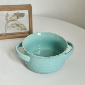 High Quality Ceramic Noodle Soup Bowl Double Ear Rice Noodles Porridge Bowl Korean Style Adult Dinnerware Dishwasher Safe