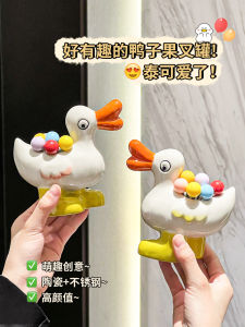 Creative Ceramic Storage Jar Set with Stainless Steel Fruit Forks Safe for Children Cute Design Reusable Dining Utensils