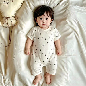 cat and  fish | Baby Cotton Short Sleeve Onesie Thin Summer Sleepwear