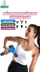 Súng massage cầm tay máy mát xa giãn cơ Nikio NK-170B - 6 đầu massage chuyên sâu 5 chế độ 6 cường độ tùy chỉnh Pin sạc