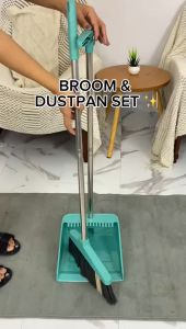 Jbos 2024 New Broom & Dustpan Set: Sturdy Durable Thick Plastic Soft-Fur Non-Viscous Magic Broom