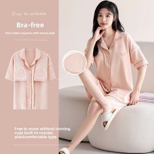 MiiOW | Pure Cotton One-Piece Light Summer Sleepwear Womens Home Clothes Breathable Comfortable Short Sleeve Anti-Bulge Design