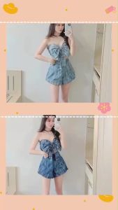 TW22013 Set 2 ชิ้น เสื้อเกาะอก ทรงโบว์อก + กางเกงทรงบอลลูน ..