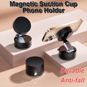 Magnetic Vacuum Suction Cup Phone Holder Car Magnetic Aluminum Alloy Mobile Phone Holder Car Portable 360° Adjustable Charging Base