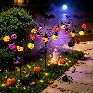Halloween Pumpkin Witch Hat Solar Stake Light Outdoor LED Garden Pathway Light with Warm Glow for Yard Lawn Decor Party