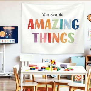 Tấm Thảm Truyền Cảm Hứng Cho Trẻ Em VIKAMA Tranh Hoạt Hình Năng Lượng Tích Cực Treo Tường Trang Trí Nhà Cửa Lớp Học Tranh Nghệ Thuật Treo Tường Bằng Polyester
