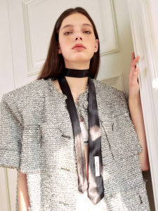 Black Silk Scarf Womens Korean Style Spring Autumn Fashion Shirt Collar Tie Artistic Decorative Ribbon Youth Double-Sided Wide