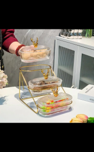 Tray Fruit Cake Dessert Display Stand Birthday Party Candy Plate Food Tray Serving Dish 3 Layer Dessert Stand Buffet Set with Metal Stand Rack Tray for Tea Party Wedding and Birthday
