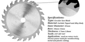 1pcs 3" (75mm) Carbide Saw Blades Ultra Thin - Cutting Discs for Wood Rubber Plastic with 3/8 Inch (10mm) Arbor for Angle Grin
