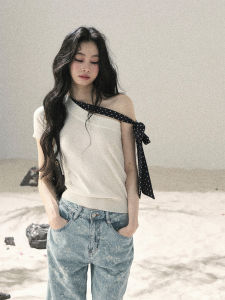 SHAOYEYAN | Morning Dew Evening Breeze American Off-Shoulder Polka Dot T-Shirt
