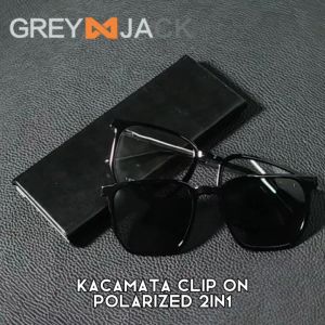 Grey Jack Kacamata Clip On Model Kotak TR+Metal Free Lens Polarized 2in1 Fashion Pria Wanita Lensa Bisa Minus 2181