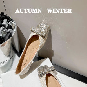 French Elegant Patchwork Color Flat Bottom Womens Shoes Summer Gentle Butterfly Knot Shiny Thread Korean Style Flat Heel