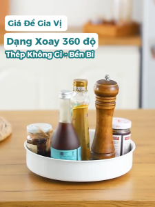Khay đựng gia vị NAGO xoay 360 độ đồ đựng gia vị nhà bếp mỹ phẩm từ thép không gỉ và nhựa