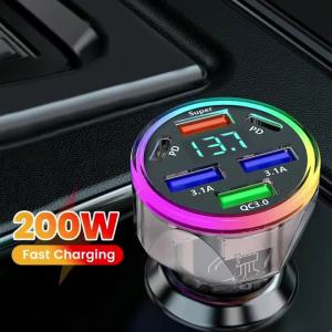 Bộ Sạc Nhanh USB PD Trên Ô Tô Có Màn Hình Kỹ Thuật Số Bộ Chuyển Đổi Điện Thoại Type-C Cho iPhone 15 Samsung Xiaomi - Sạc Hai Cổng 66W