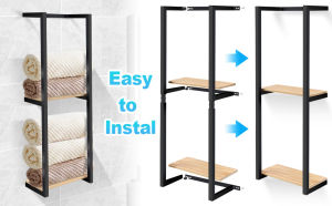2 Layer Towel Rack Wall Mounted Towel Holder Wooden Shower Shelf Bathroom Shelving Clothes Rack Hanging Towel Stand Rack Bathroom Organizer for Washroom Home Storage
